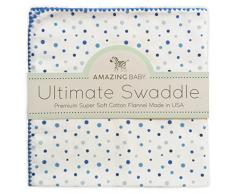 Amazing Baby by SwaddleDesigns, Ultimate Swaddle, Couverture dEmmaillotage pour Bébé en Flanelle de Coton Fabriquée aux USA, Pois Joueurs, Bleu, 106 x 106cm