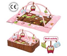 LUDI - Tapis déveil Chouette rose dès la naissance. Tapis moelleux 120 x 93 cm. Lavable en machine. 5 activités pour jouer, arches amovibles. Bords rabattables qui créer un cocon sécurisant - 2875