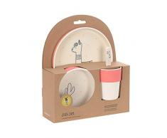Lässig 1310018736 Set de Vaisselle en Bambou Glama Lama coral