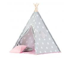 Wigiwama Gris Big Stars Teepee avec tapis Rose