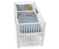 STERNTALER Tour de Lit + Housse de Couette Rayé Pétrole Motif Leo Le Lion 135 x 100 cm