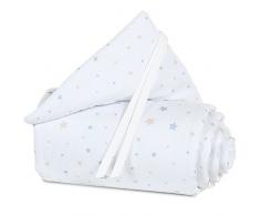 Babybay 100831 Tour de lit en piqué Convient pour Le modèle Original, Blanc avec mélange détoiles Sable/Bleu Ciel, Tissu, weiß Sternemix Sand/Azurblau