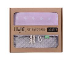 LULANDO Couverture MINKY 80x100 cm, couette, couverture pour poussette, réversible, pour journées fraîches, 100 % coton, anti-allergique, certificat Oeko-Tex, Couleur: Gris - Étoiles blanches / Rose