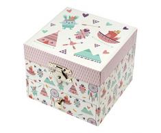 TROUSSELIER - Indiens - Boîte à Trésors & Bijoux Musicale - Idéal Cadeau Enfant - Phosphorescent - Brille dans la nuit - Musique Over the Rainbow H. Harlen - Colori Ivoire