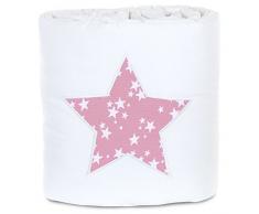 Babybay 100834 Tour de lit en piqué Convient pour Le modèle Original, Blanc avec Application Framboise et détoiles Blanches, Multi Color, Taille Unique