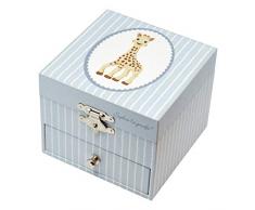 TROUSSELIER - Sophie la Girafe - Boîte à Trésors & Bijoux Musicale - Idéal Cadeau Enfant - Phosphorescent - Brille dans la nuit - Musique Love Story - Colori Bleu