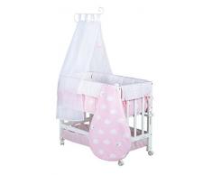 roba Berceau Babysitter 3 en 1 de la collection Petite Nuage rose, utilisable comme cododo, petit lit et banc, bois laqué en blanc; inclus en livraison sont un matelas, le tour de lit