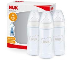 NUK Set de Biberons First Choice+ Contrôle de Température Tétine en Silicone Valve Anti-Coliques sans BPA Gris/Blanc 150 ml 0-6 Mois 3 Unités