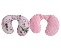 Medi Partners Coussin de nuque pour enfant 100% coton/Minky Baby pour voiture, voiture, voyage, dormir, cou, coussin (bleu avec rose clair)
