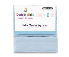 Dudu N pour 100% coton Couverture pour bébé carrés de mousseline, 72 cm x 72 cm, 6 pièces, bleu