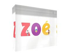 Little Helper Se sentir bon Art Bloc en Bois Blanc/Accessoire de Chambre de Bébé/Cadeau Nouveau-né ou Baptême - Nom de la Fille, ZOE - 7 x 5