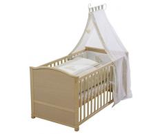 roba Lit bébé avec textiles Lovely Bear, lit bébé en bois naturel, avec linge de lit, ciel de lit, tour de lit et matelas, lit bébé combiné 70x140cm, transformable en lit enfant