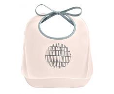 BÉABA, Bavoir dApprentissage, Plastique Souple, Récupérateur, Imperméable, Cordon tissu, Motif Pink Grid