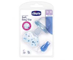 Chicco Sucette Physio Soft Silicone 16-36m + Attache-Sucette Chaînette Bleu