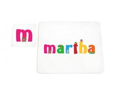 Feel Good Art brillant Set de table et dessous-de-verre pour bébés et bambins en Illustrations et personnalisé avec nom de Girl (lhv-martha)