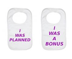 Lot de 2 bavoirs pour bébé avec inscription « I Was Planned I Was A Bonus » Violet