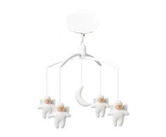 TROUSSELIER - Mobile Musical - Anges - Tissu en Coton Matelassé - Musique Lullaby de Mozart - Classique Chic - Idéal Cadeau de Naissance - Facile à Installer - Colori Blanc