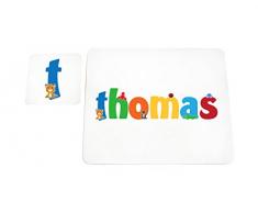 Little Helper de Thomas Coast erandpl acemat de 15de personnalisée, fille nom et dessous de 4 sets de table avec finition brillant, Thomas