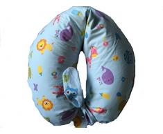 merrymama- Coussin Allaitement + Housse Stillei avec lacets/cm 130 (rembourré en billes de polystyrène), Zoo fond bleu