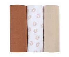 BÉABA, Lot de 3 Langes Bébé, Mousseline de Coton Biologique, Multi-usages : Couverture emmaillotage, Bavoir, Couverture nomade, Doudou, Ultra doux, Respirant, 70x70, Ecologique et Sain, Motif Hérisson