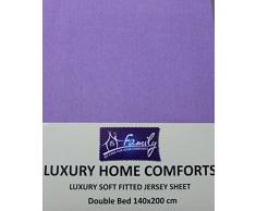Famille Parure de lit en coton jersey Drap-housse pour lit double, 140 cm x 200 cm, lilas
