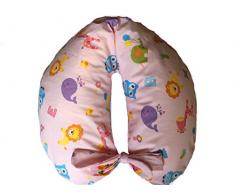 merrymama- Coussin Allaitement + Housse Stillei avec lacets/cm 130 (rembourré en billes de polystyrène), Zoo fond rose