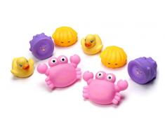 Playgro Set dAspergeurs Animaux Roses/Oranges/Jaunes, 8 Pièces, Avec des Figurines Multicolores, À partir de 6 Mois, Dimensions : 11cm, Rose/Orange, 40077