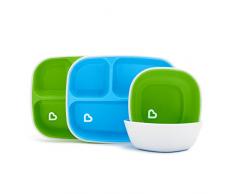 Munchkin Splash - Assiette à 3 compartiments et bol, bleu/vert, 4 pièces