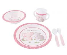 BIECO 04000267 dînette avec motif animal, de 5 pièces, la vaisselle pour les enfants en mélamine, arts de la table pour les jeunes enfants, rose