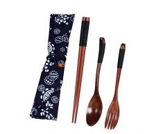 Local Makes A Comeback Lot de 3 couverts en bois pour cuisine et maison Bleu