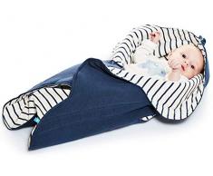 Wallaboo - Couverture Enveloppante - Multi-Usages - pour Coques Bébé / Sièges Auto / pour Landaus / Poussettes ou Lits Bébé - 85cm x 85cm - Cotton - Bleu / Bleu Rayé