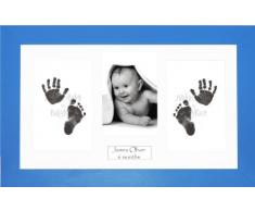 Anika-Baby BabyRice Kit empreintes de pieds et mains pour bébé garçon avec impression noire sans encre/cadre bleu avec support blanc
