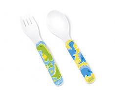 Lulabi Dinosaures Confection Cuillère et Fourchette en Mélamine, 2 Pièces, Multicouleurs