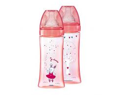 Dodie – Lot de 2 Biberons Anti-Colique Initiation+ Rose Danseuse, 330 ml, 6 mois, Tétine Ronde, Débit 3