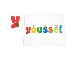 Little Helper LHV-YOUSSEF-COASTERANDPLACEMAT-15IT Dessous de verre et sets de table avec finition brillante, personnalisés pour garçons Nom Youssef, multicolore, 21 x 30 x 2 cm