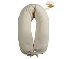 Merrymama - Coussin dallaitement et de grossesse + housse avec lacets - 190 cm (rembourré en épeautre biologique) écru