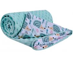 Medi Partners Tapis déveil 100 % Coton 75 x 100 cm Double Face Multifonction Minky Couverture Douillette pour Poussette Menthe hérisson avec Minky