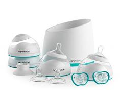 Nanobébé Kit de démarrage avec 4 biberons pour bébé 150 ml avec 4 tétines en silicone, 2 adaptateurs de pompe à lait, 2 tétines Flexy ergonomiques et chauffe-biberon