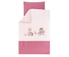 Nattou Parure de Lit avec Motifs Réversibles, Housse de Couette 100 x 140 cm et Taie dOreiller 40 x 60 cm, Nina, Jade et Lili, Rose