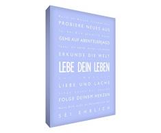 Little Helper lvlf1216–14 G Feel Good Art Décoration murale sur une toile épaisse dans un style Typographie moderneLebe dein Leben (texte allemand – Live Your Life), 40 x 30 cm, bleu clair