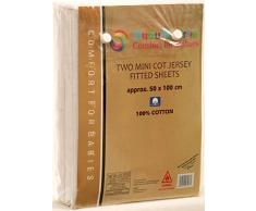 Dudu N pour Jersey de coton Mini Lit de bébé Drap housse, 50 cm x 100 cm, 2 pièces, crème