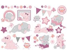 Nattou Stickers Muraux pour Chambre dEnfant, 2 Pièces, Adèle et Valentine, Gris/Rose