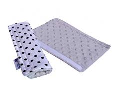 Rembourrage de ceinture pour voiture 17 x 22 cm bébé 100% coton Minky Medi Partners Double face Ceinture de sécurité pour voiture Sport Poussette écorchure (pois avec Minky gris)
