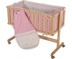 roba Berceau cododo Room & Cradle‘, bois laqué en blanc, utilisable comme cododo et comme berceau avec roulettes, matelas inclus, avec tour de lit et gigoteuse 70cm de la collection Lucky angel rose