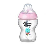 Tommee Tippee Biberon Closer to Nature, 260 ml, Valve Anti-Colique, Tétine Souple, Rose et Décoré