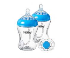 Nuby Biberons anti-reflux avec tétines anti-coliques Lot de 2 bouteilles de 240 ml. Avec brosse de nettoyage et tétine.