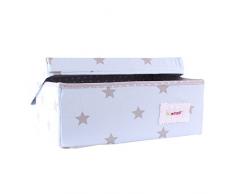 Minene Petite boîte de rangement pliable en tissu avec fleurs Bleu avec étoiles grises 32 x 21 x 12 cm