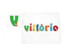 Little Helper LHV-VITTORIO-COASTERANDPLACEMAT-15IT Dessous de verre et sets de table avec finition brillante, personnalisés pour garçons, nom Vittorio, multicolore, 21 x 30 x 2 cm