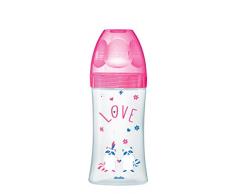 Dodie – Biberon Anti-Colique Sensation+ Fushia Love, 270 ml, 0-6 mois, Tétine plate, Débit 2