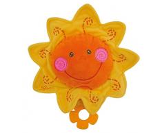 BIECO 17000022 boîte à musique boîte à musique musique jouet en peluche doux soleil et boîte à musique 27 cm orange dans une aide au sommeil avec la mélodie Bonsoir, bonne nuit Ø